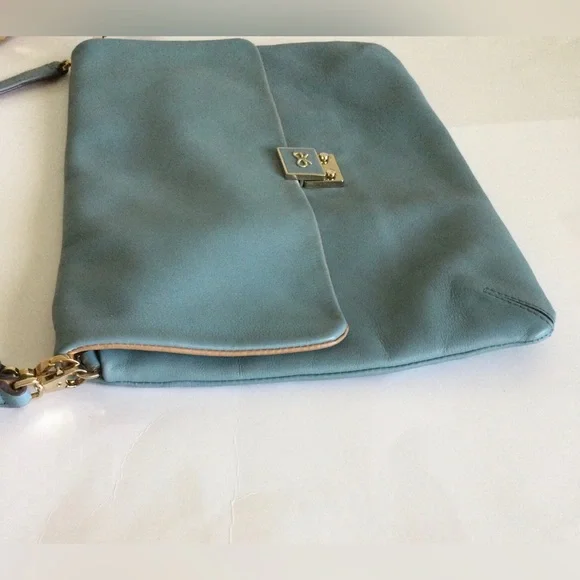 ANYA HINDMARCH Oversized Crossbody Clutch Shoulder Bag Baby Blue Leather 3way